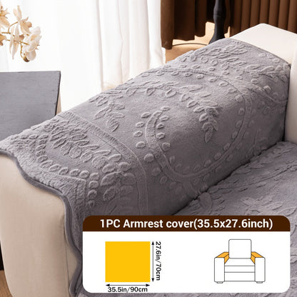 Faux Rabbit Fur Plush Sofa Cover Non-Slip | Thickened Quilted Couch Cushion, Machine Washable Pet Friendly, 1 to 4 Seat Armrest Backrest, White Light Grey Brown, Home Winter Decor