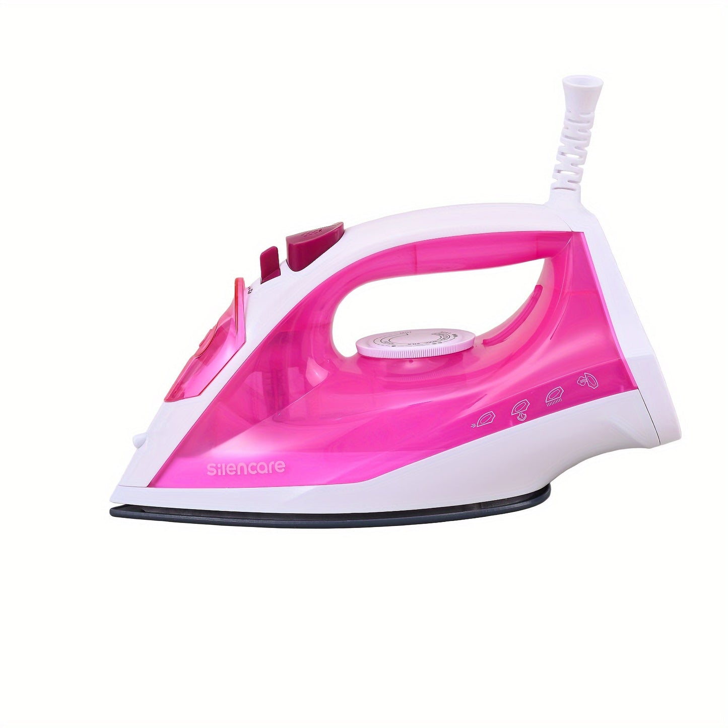 Pink Full-Size Steam Iron with Temperature Dial, Spray and Steam Buttons and 24 x 12 cm Pictured Body