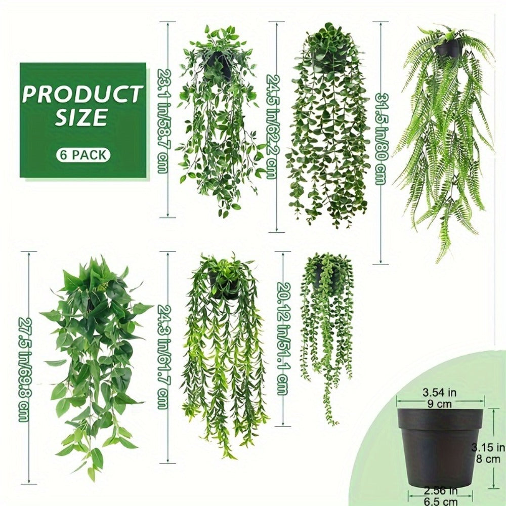 Hanging Artificial Greenery Vines in Eucalyptus, Fern and Mixed Styles with Six- or Eight-Pack Options