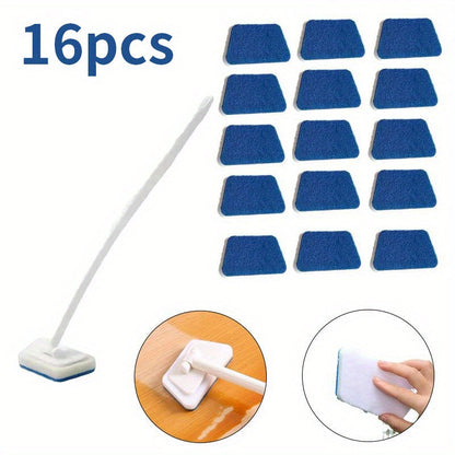 Cleaning Brush Set 16pcs All-Purpose Deep Clean System | 2-in-1 Bath Scrubber & Window Squeegee with 22" Extendable Handle | 90° Rotating Head Bathtub Brush Kit for Indoor & Outdoor Surface Cleaning