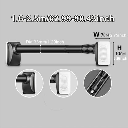 No-Drill Tension Curtain Rod with 33 mm Tube, Black, White or Grey Finish and 15.75–196.85 Inch Ranges