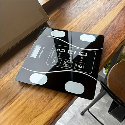 Black Glass Digital Bathroom Scale with Four Electrode Pads, Blue Display and Four Style Options