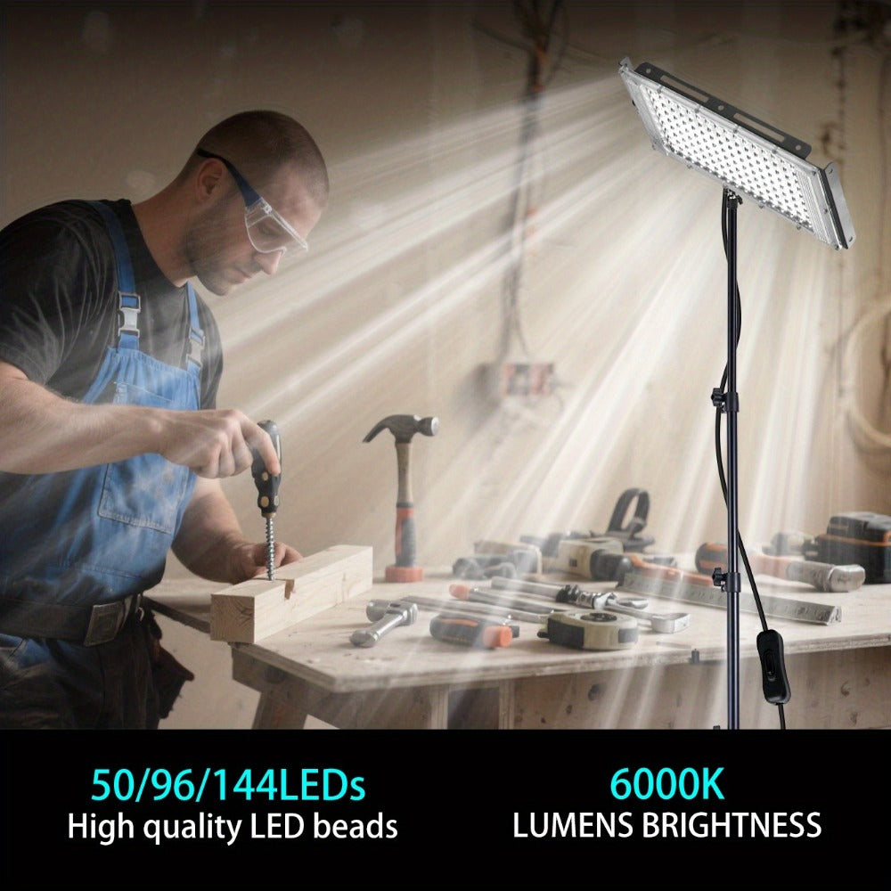 LED Work Light USB Powered 6000K Super Bright – Adjustable Height & Angle Bracket Lamp for Construction Site, Workshop, Office, Barn & Market – 50, 96 or 144 LEDs DC 5V Portable Job Site Light