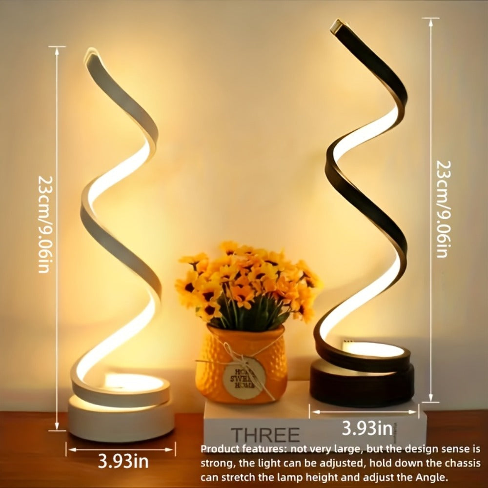 Dimmable Spiral Table Lamp with Touch Control & USB-C Charging Port, 3-Way Brightness Bedside Nightstand Lamp, Modern Minimalist LED Desk Lamp for Bedroom Living Room, Black & White