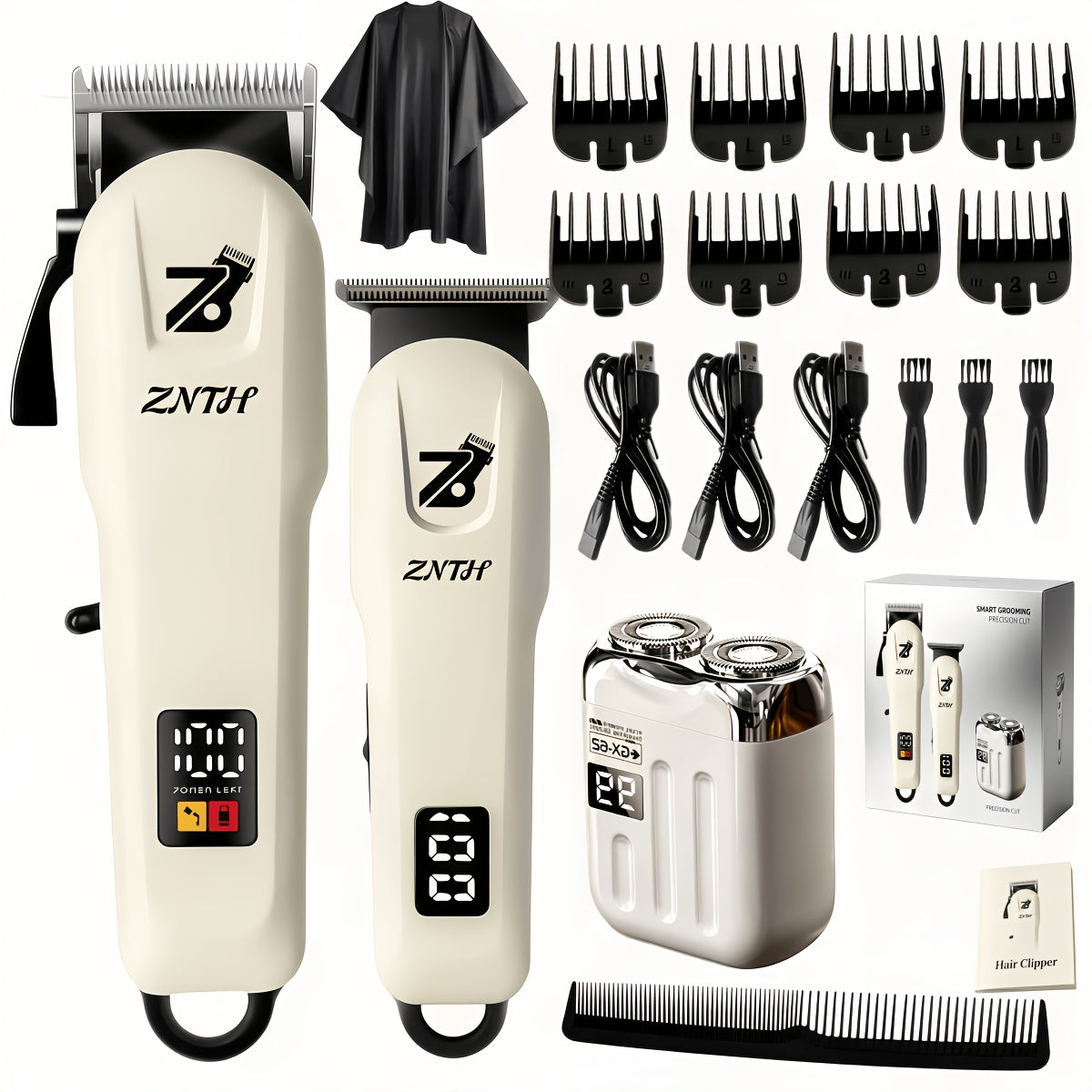 Professional Hair Clipper Kit 9-in-1 Trimmer for Haircut Bald Head Shaving LCD Display USB Fast Charge Long Battery Stainless Steel Blade 4 Guide Combs for Home Barbershop