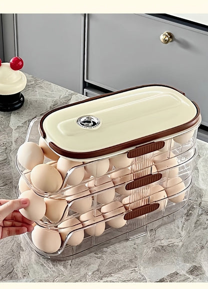 Egg Rack Kitchen Organizer Double-Row Auto-Rolling Dispenser with One, Two or Three Layer Options