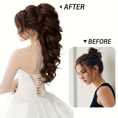 16-Inch Curly Claw Clip Ponytail Extension in Five Brown, Golden and Light Gray Color Options