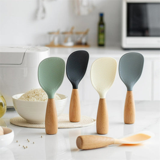 Silicone Rice Spatula Serving Spoon 2 Pack Wooden Handle Heat Resistant Durable Standing Spoon for Nonstick Pans Rice Cookers Grains Potato Server Kitchen Utensil Orange
