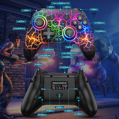 Switch Pro Controller Wireless RGB Rechargeable with 6-Axis Gyro & 10 RGB Lights, Compatible with Nintendo Switch, Switch 2, Switch Lite & Switch OLED – Wireless Remote Gamepad for Nintendo Switch