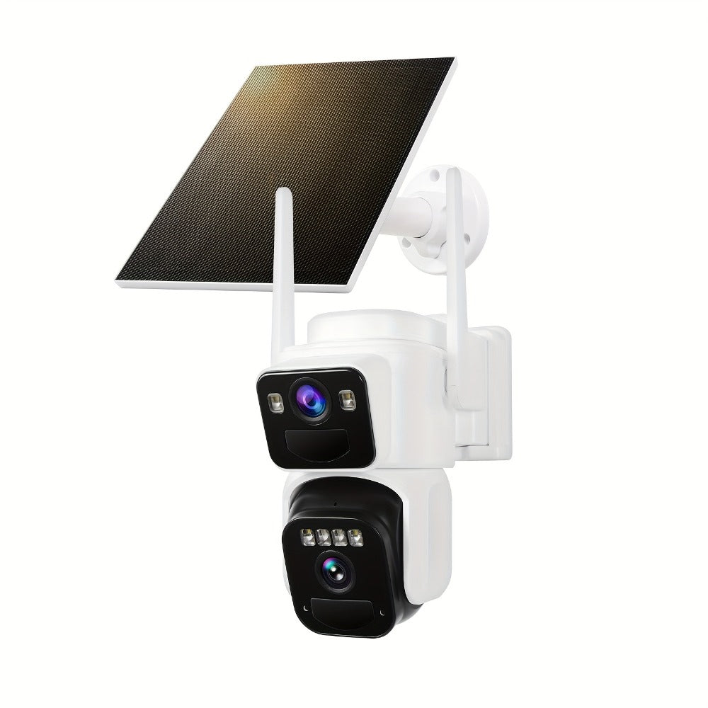 Security Camera Dual-Lens Solar Model with PIR Detection, Two-Way Audio, Spotlight Alarm and TF Card Options
