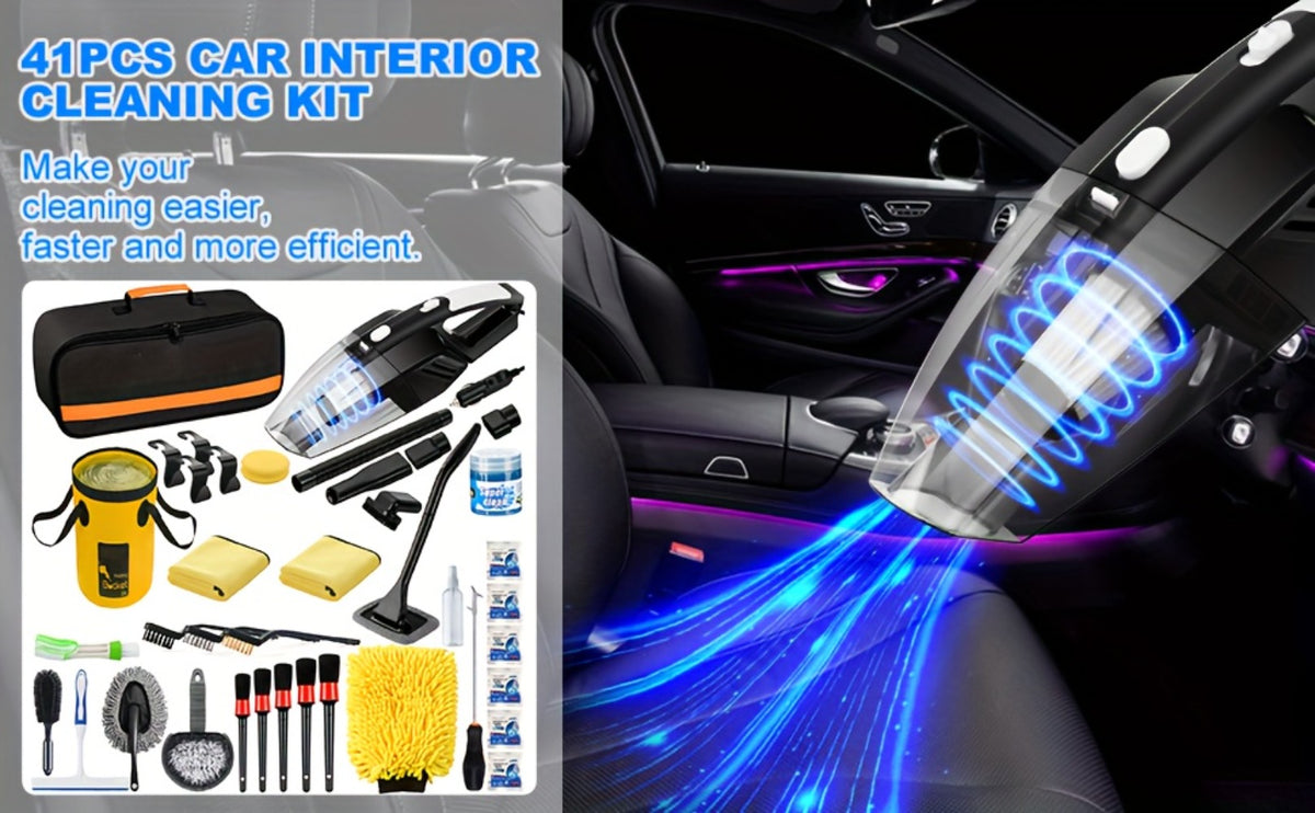 Car Cleaning Kit in 19 or 41-Piece Options with Brushes, Towels, Bucket and Selected Vacuum Tools