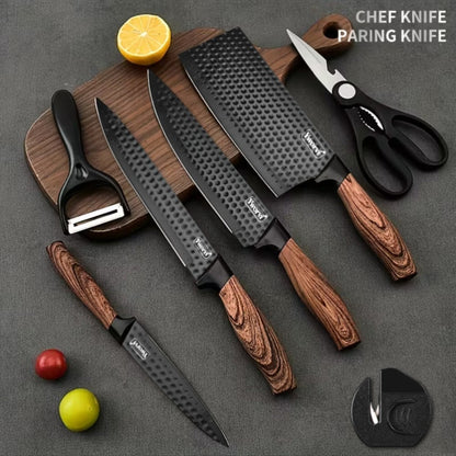 Kitchen Knife Set 3- or 7-Piece Stainless Steel with Black Handles, Sharpener and Poultry Shears Options