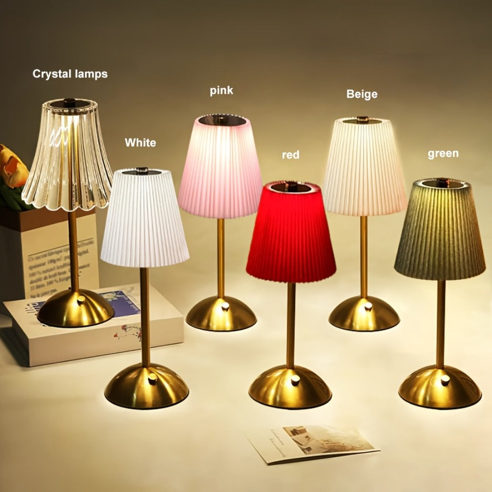 Pleated-Shade Rechargeable Table Lamp with Touch Control in Four Styles and One- or Two-Piece Options