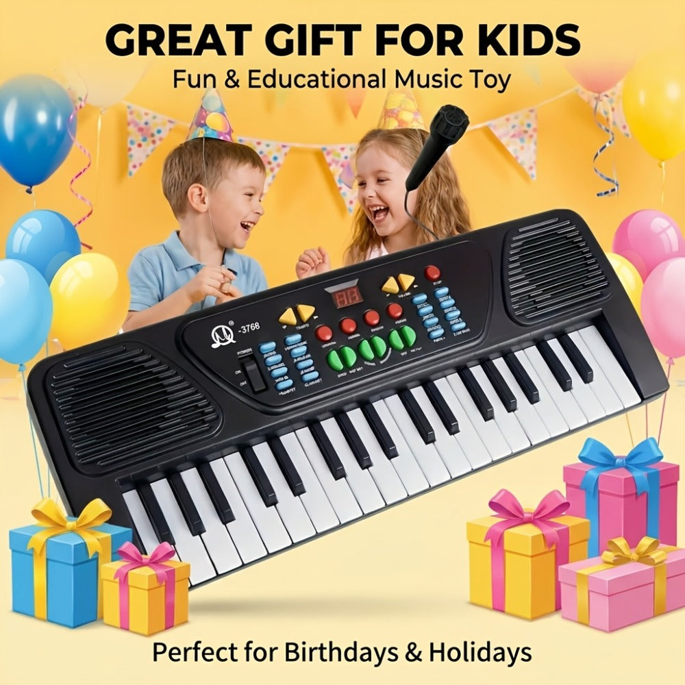 Kids Electronic Keyboard with Microphone, Black, Music Learning Toy for Boys & Girls, Sing-Along Piano Instrument, Educational Birthday Christmas Gift for Children Ages 3+