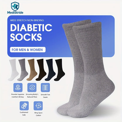 12-Pair Crew-Length Diabetic Sock Set in Six Colors with 9-11, 10-13 and 13-15 Size Options