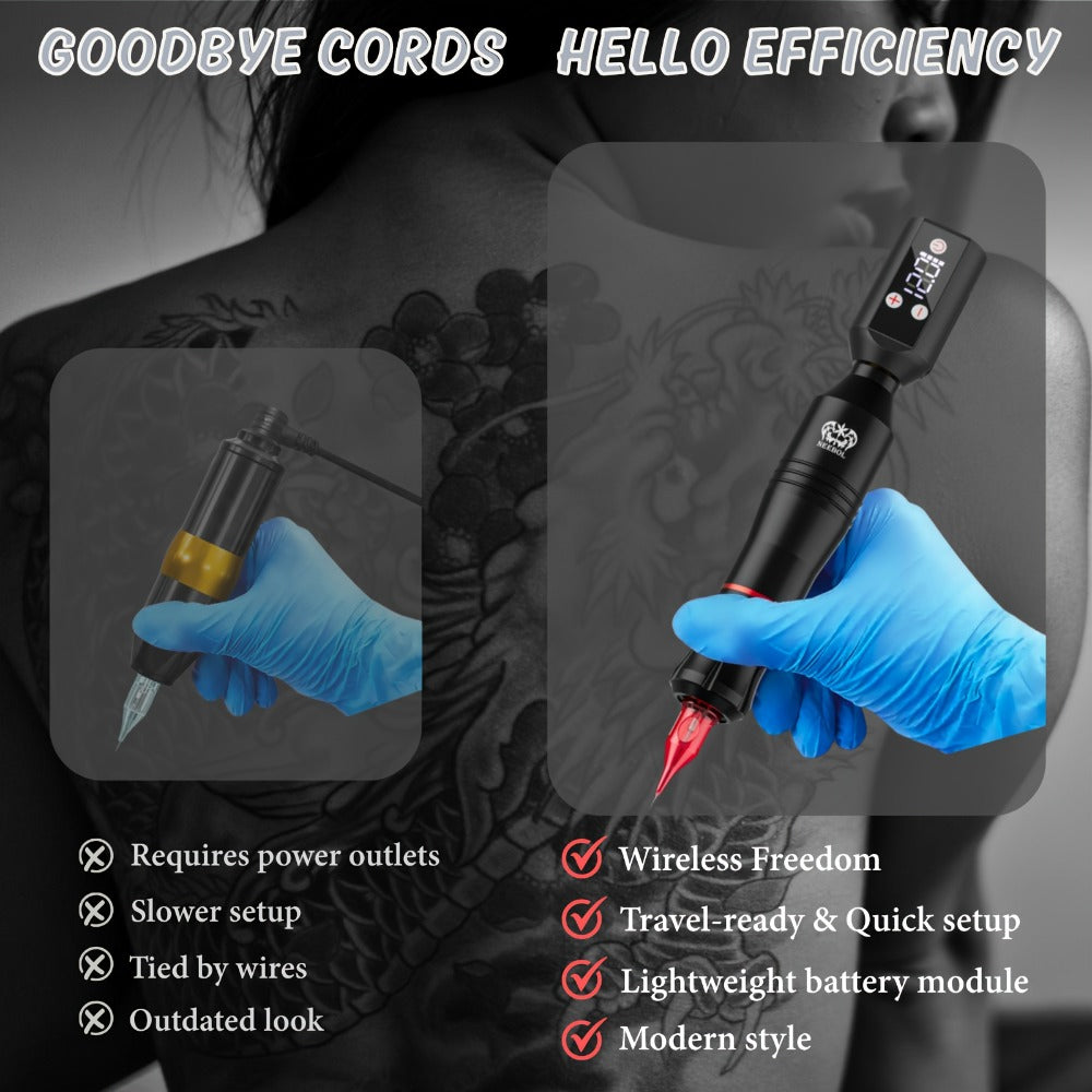 Tattoo Machine Kit Neebol Wireless Pen with Screen Display, 10 Cartridges, 7 Inks and Four Color or Pro Options
