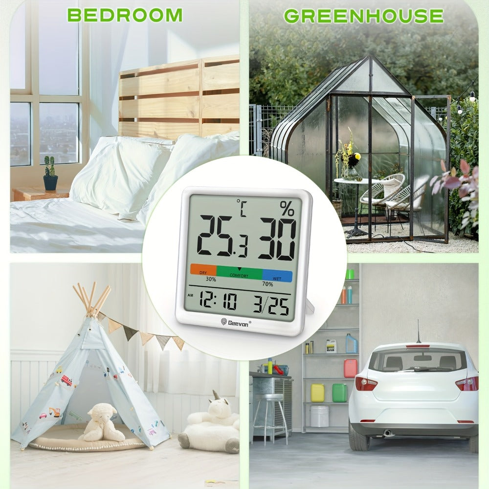 Digital Indoor Thermometer Hygrometer with Clock and Calendar in Exact Black or White Checkout Options