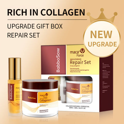 Argan Oil Collagen Hair Mask Set 500ml — Keratin Deep Conditioning Treatment, Repairs Damaged Dry Hair, Restores Shine & Strength, Maca Essence + Essential Oil, Gift for Women