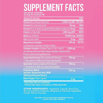 Collagen Capsules Types I II III V X with Biotin Keratin Hyaluronic Acid — Supports Skin Elasticity Hair Growth & Nail Strength | Anti-Aging Beauty Supplement | 120 Capsules