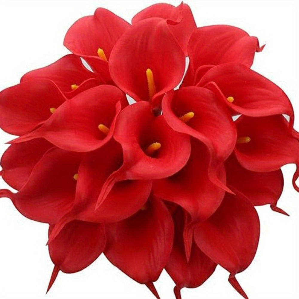 Artificial Calla-Style Flower Bouquet, 20-Piece 13.5-Inch Stem Set in White, Black, Red or Orange