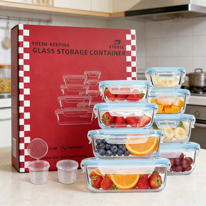 Food Storage Container 16-Piece Glass Set with Eight Containers, Vented Lids and Silicone Sealing Rings