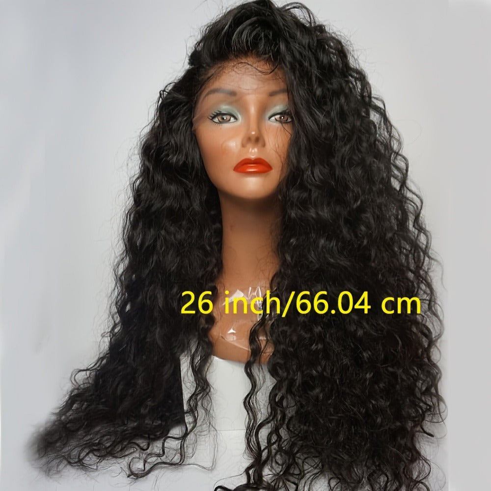 26-Inch Loose Curly 13 x 4 Lace-Front Synthetic Wig in Natural Black with Adjustable Cap and Combs