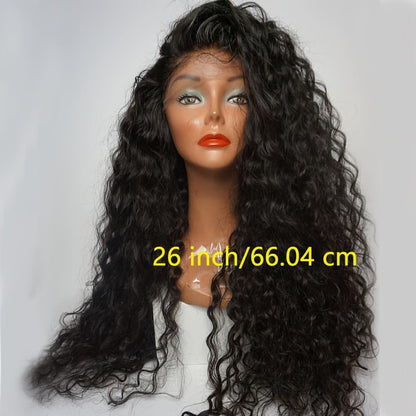 26-Inch Loose Curly 13 x 4 Lace-Front Synthetic Wig in Natural Black with Adjustable Cap and Combs