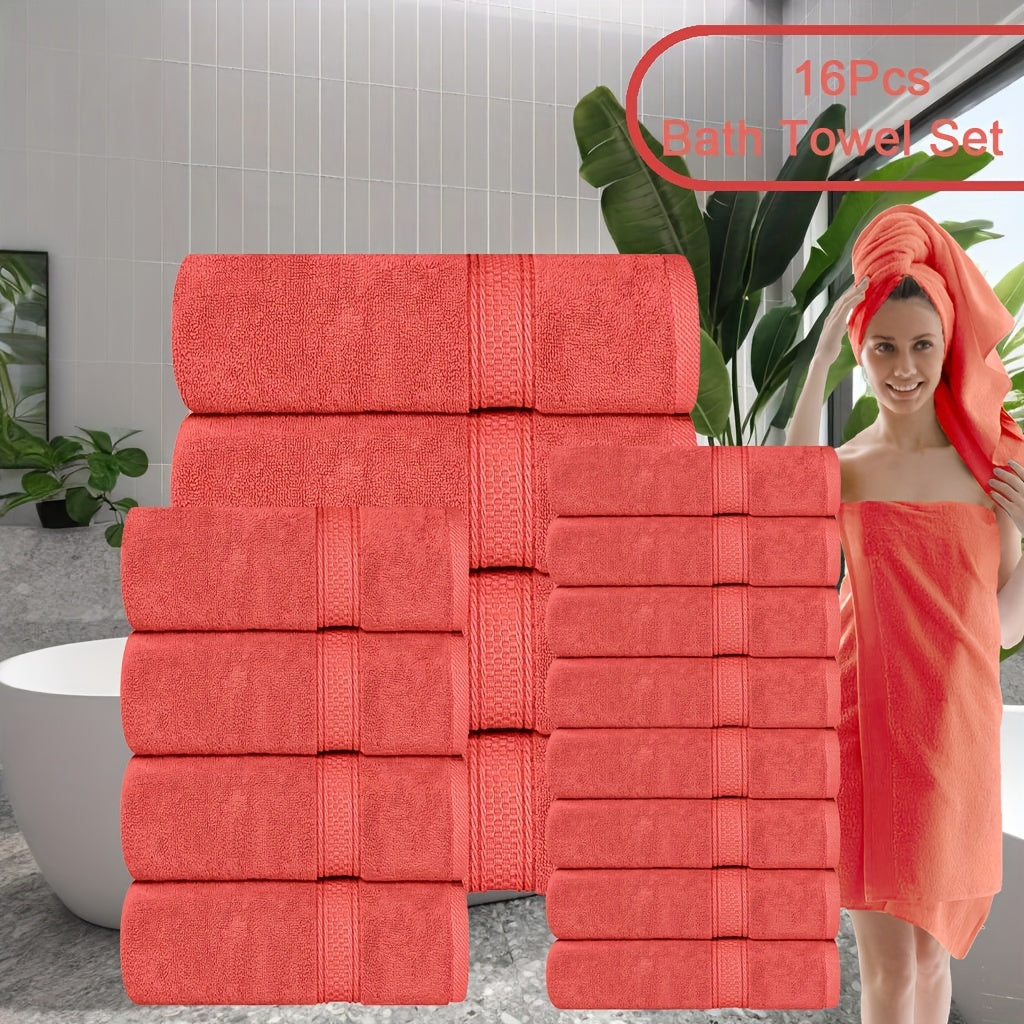 Towel Set 8 or 16 Piece Thickened Bath, Hand and Washcloth Collection in Multiple Solid Colors