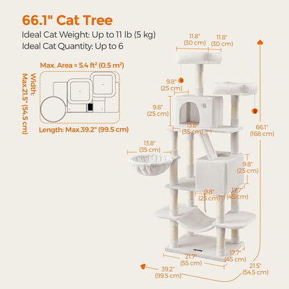 44- or 66-Inch Cat Tree Condo with Cave, Hammock, Raised Platforms and Four Color Options for Indoor Cats