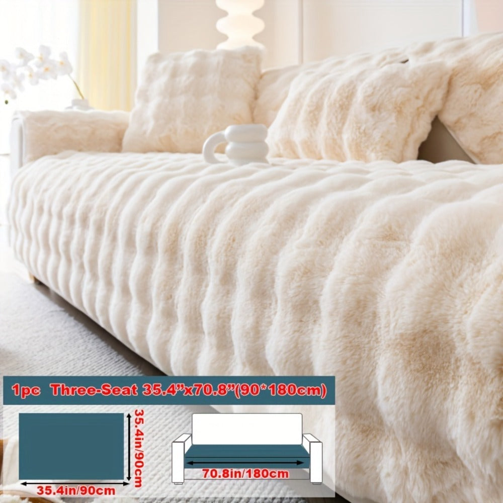 Sofa Cover Thick Faux Rabbit Plush Panels with Anti-Slip Feature for Seat, Armrest, Backrest or Pillowcase