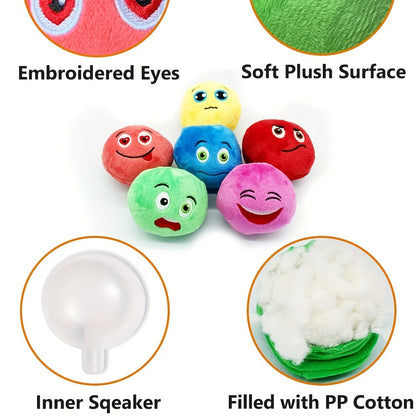 Dog Toy 6-Pack Multicolor Soft Stuffed Plush Balls with Built-In Squeakers for Puppies and Small Dogs