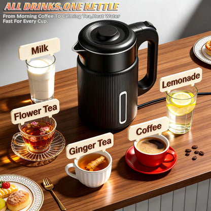 Electric Kettle 1.7L 1000W Double-Wall Stainless Steel with LED Indicator and 360-Degree Base