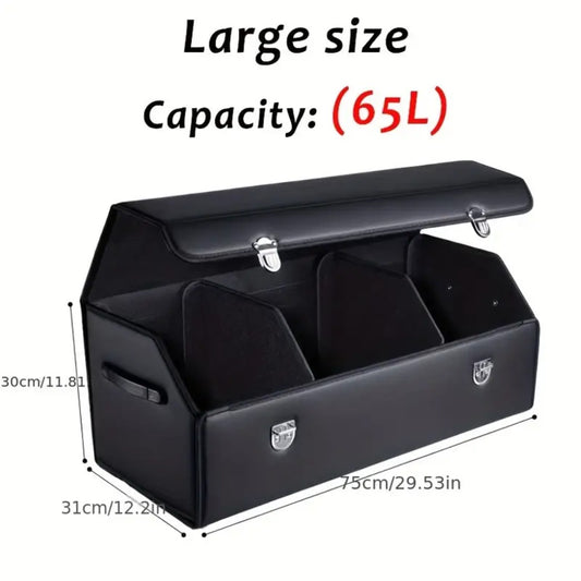 Car Trunk Organizer with Multi Compartments – PU Leather Foldable SUV Cargo Storage Box, Adjustable Dividers, Grocery & Travel Organizer