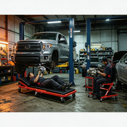 Mechanic Creeper Crawler Seat 36" Z-Type Folding with 6 Swivel Wheels & Adjustable Load Plate - Garage Repair Crawling Board