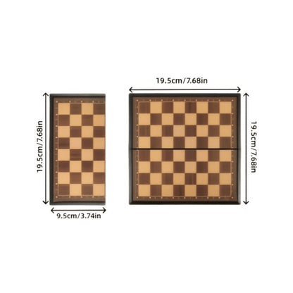 Folding Wooden-Style Chess and Checkers Set with 33 Chess Pieces and Internal Storage for Adult Tabletop Play