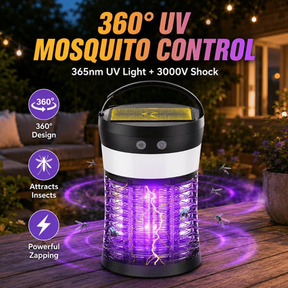 Solar and USB-C Insect Zapper Lantern with 3000V Grid, Dual UV Labels and Three Lighting Modes