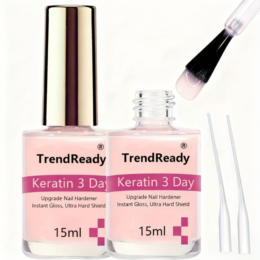 Pink-Label Nail Care Coating Two-Pack in 15 ml Square Bottles with Gold Caps and Brush Applicators