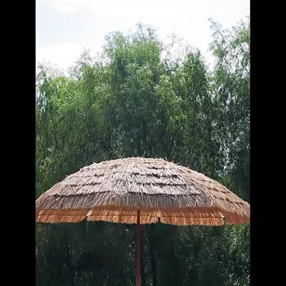 Patio Umbrella 7.5FT Thatch-Style Tiki Design with Steel Pole, Iron Frame, Push Tilt and UV Shade