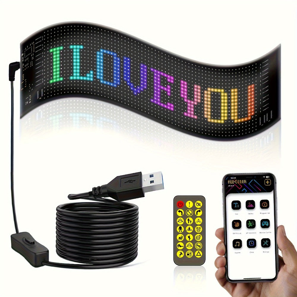 Flexible LED Dot Matrix Display with Remote Control - APP & USB Powered Programmable Scrolling Sign, 8 Dynamic Modes for Car Window Store Shop Hotel Holiday Decoration