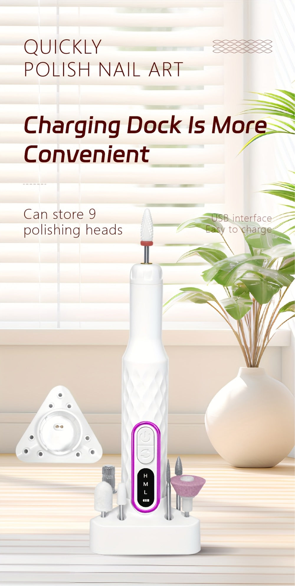 Electric Nail Drill 20000 RPM Portable E-File with Digital Display, Accessory Bits and White Finish