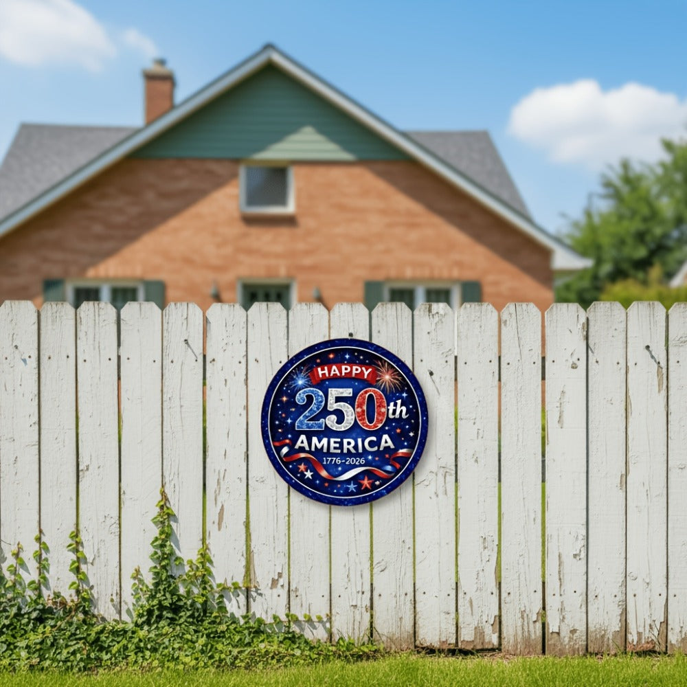 Patriotic Wooden Door Sign with Round 1776-2026 Anniversary Design for Indoor Wall or Entryway Display