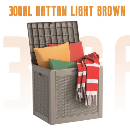 Outdoor Rattan-Style Deck Box and Storage Bench in Four Size, Finish and Capacity Options for Patio Use