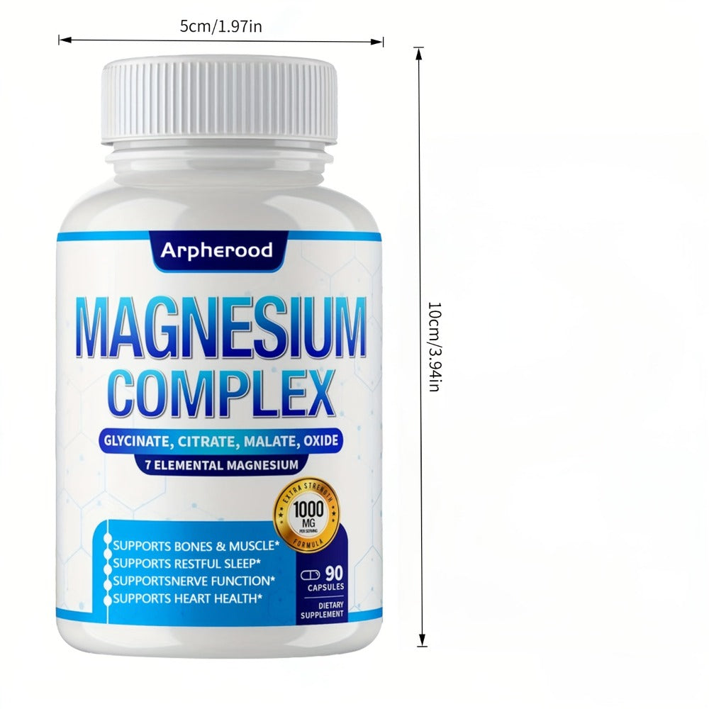 Dietary Supplement Magnesium 7-in-1 Complex with Glycinate, Malate and Taurate, 1000mg per Serving