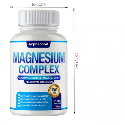 Dietary Supplement Magnesium 7-in-1 Complex with Glycinate, Malate and Taurate, 1000mg per Serving