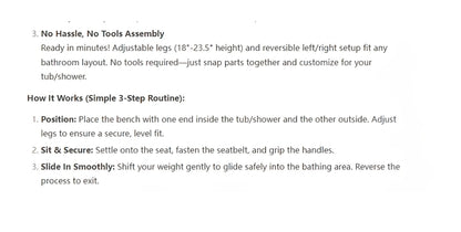Sliding Bathtub Transfer Bench with Reversible Grey Seat, Safety Rail, Backrest and Adjustable Legs