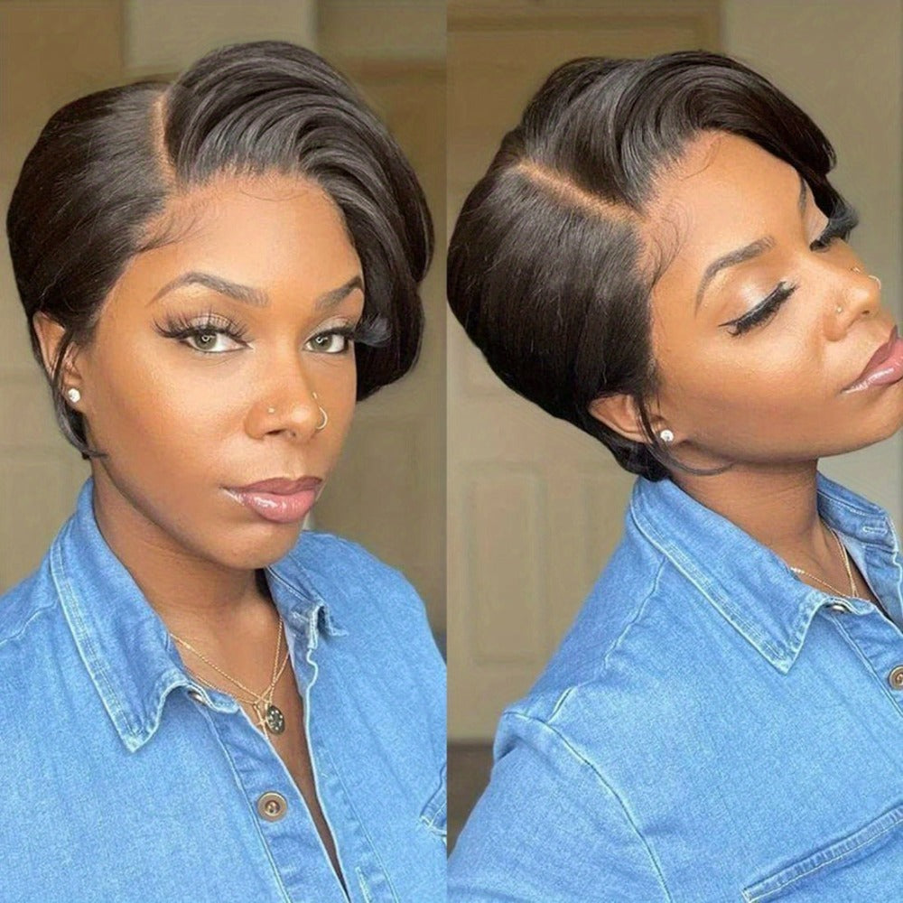 Lace Front Wig Human Hair Body Wave Bob with 4x1 Lace, 6in Length and Three Brown Highlight Colors