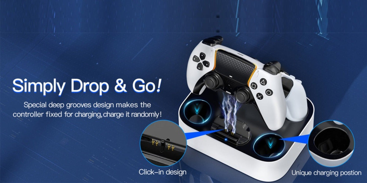 Safe Charging PS5 Controller Charging Station with Smart Chip, Dual Fast Charging Dock for DualSense & DualSense Edge