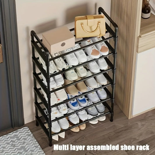 Shoe Rack Multi-Layer Space Saving - 3 to 8 Tier Shoe Storage Stand Organizer for Entryway Bedroom Closet Corridor, Stackable Shoe Shelf for Doorway, Black 23.62 Inch Wide
