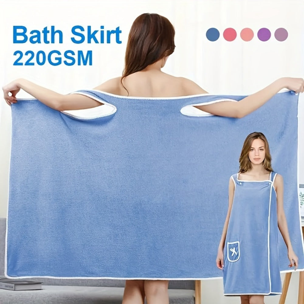 Wearable Bath Towel Wrap with Bow Detail, Shoulder Loops and Four Exact Light Purple or Pink Size Options