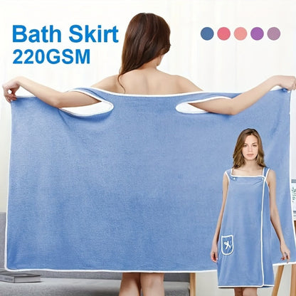 Wearable Bath Towel Wrap with Bow Detail, Shoulder Loops and Four Exact Light Purple or Pink Size Options